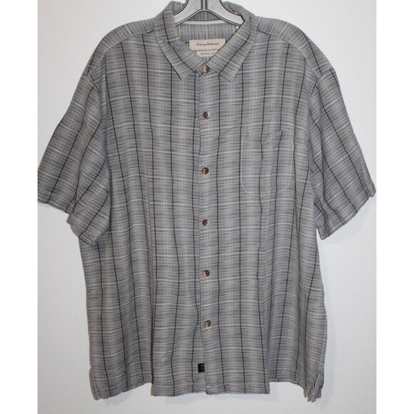 Tommy Bahama Other - Tommy Bahama Mens Grey Striped Short Sleeve Silk Cotton Button Up XXL